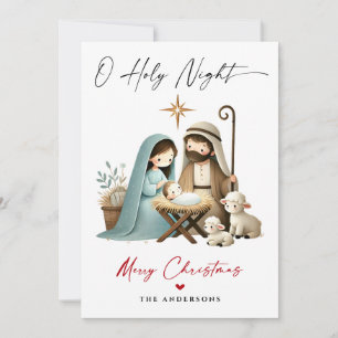 O Heilige Nacht Kerstmis Geboorte Scène Familie Fo Feestdagenkaart