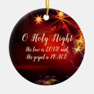 O Heilige Nacht, Zijn evangelie is VREDE, kerstkar Keramisch Ornament