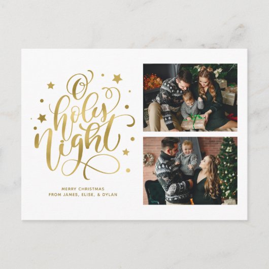 O Heilige Night Hand Lettered Custom Photo Feestdagenkaart (Voorkant)