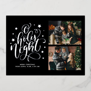 O Heilige Night Hand Lettered Custom Photo Holiday Folie Uitnodiging Briefkaart