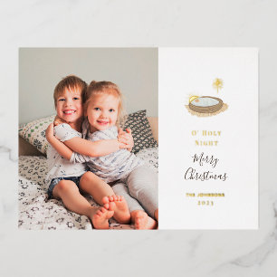 O' Heilige Night Natitivity en Fotokerstgoud Folie Feestdagen Briefkaart
