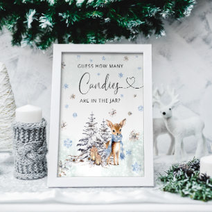 O, hert, bos, winter, raad hoeveel snoepjes poster