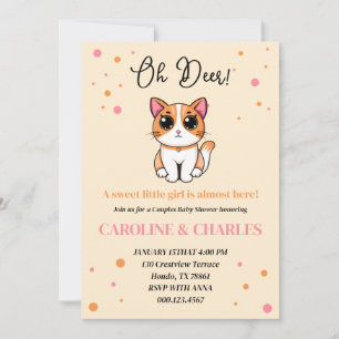 O Herten Roze Kitten Meisje Baby Shower Kaart