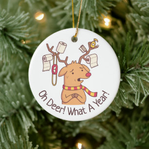 O Herten, Wat Een Jaar, Grappige Rendier Kerst Keramisch Ornament