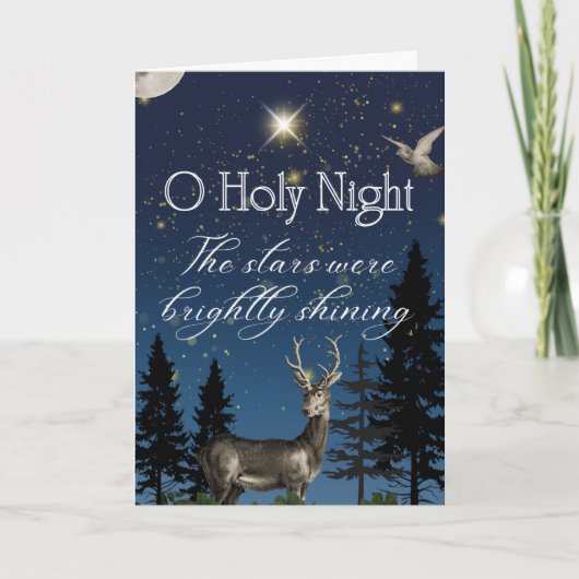 O Holy Night Starry Sky with Deer and Dove Card Kaart (Voorkant)