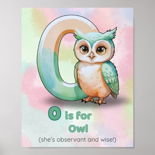O is for Owl – Nursery Alphabet Art Print (Voorkant)