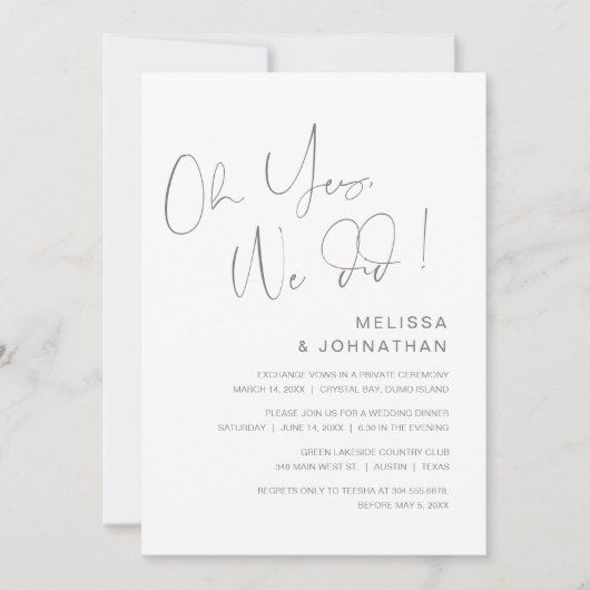 O ja, dat deden we, Huwelijksvlucht Feest Uitnodig Kaart (Voorkant)