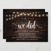 O ja, dat deden we, Rustic Elopement Party Kaart (Voorkant / Achterkant)