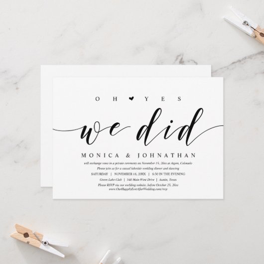 O ja, dat hebben we gedaan, huwelijksfeest met een kaart (Voorkant / Achterkant in situ)