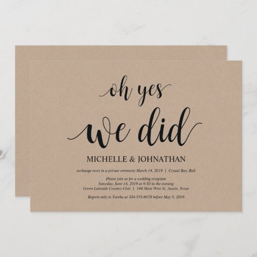 o ja, dat hebben we gedaan, trouwkaart voor elopem kaart (Voorkant / Achterkant)