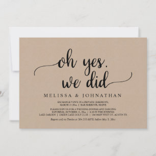 O ja, we deden het, Rustic trouw-elopement feest u Kaart