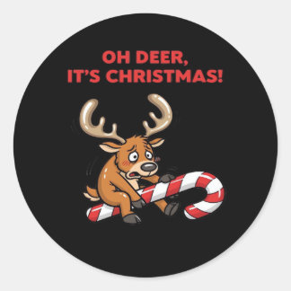 O jee het is kerst Gestresste rendieren met zoetig Ronde Sticker
