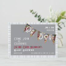 O, jongen baby shower blauwe geruite Vlaggetje Uit