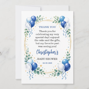 O Jongen Baby Shower Moderne Eucalyptus Blauwe Bal Bedankkaart