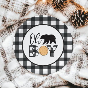 O jongen beer zwart Buffalo geruite baby shower Papieren Bordje