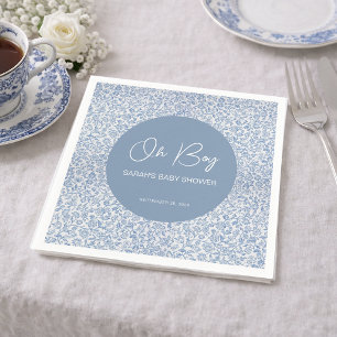 O jongen blauw en wit babyshower bloempatroon servet