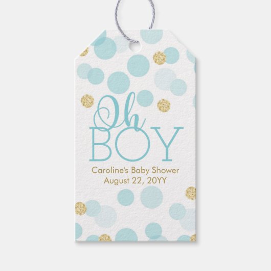 O Jongen Blauw Goud Glitter Confetti Dank Je Wel Cadeaulabel (Voorkant)