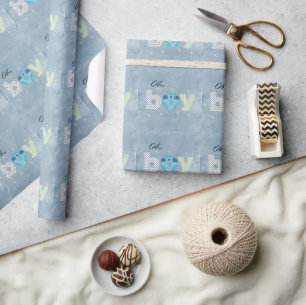 O jongen blauwe aquarel luier baby shower cadeaupapier