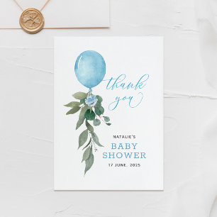 O jongen blauwe ballon groen baby shower bedankkaart