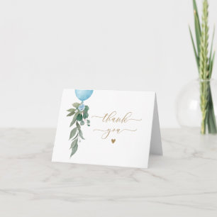 O jongen blauwe ballon groen baby shower bedankkaart