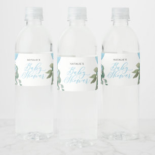 O jongen blauwe ballon groen baby shower waterfles etiket