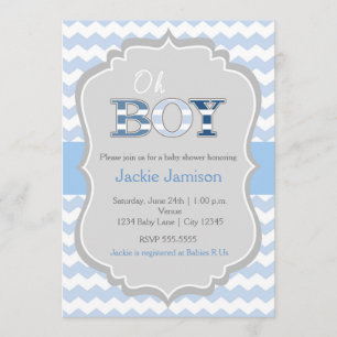O jongen blauwgrijze Chevron babyshower uitnodigin Kaart