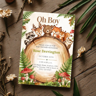 O jongen Bosdieren Rustieke Baby Shower Kaart