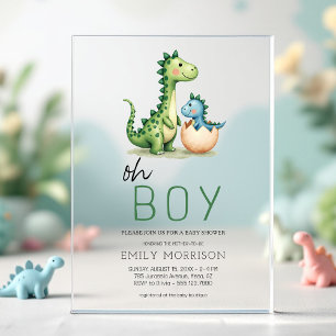 O jongen Dinosaur Cute Baby Shower Acryl Uitnodigingen