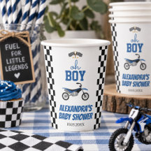 O Jongen Geruite Dirt Bike Baby Shower