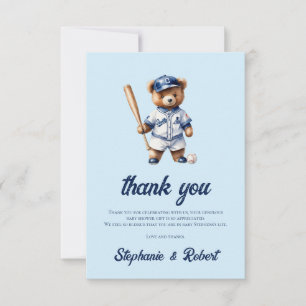 O Jongen Honkbal Baby Shower Schattige Beer Bedankkaart
