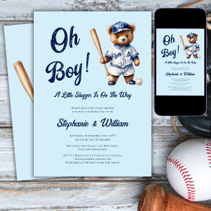 O Jongen Honkbal Baby Shower Schattige Beer Kaart