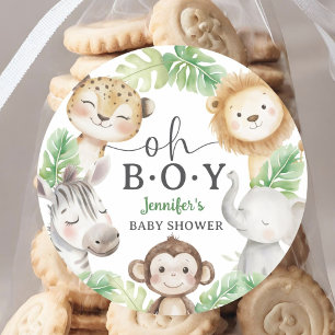 O Jongen Jungle Baby Shower Safari Dieren Ronde Sticker