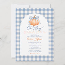O Jongen Kleine Pompoen Blauwe Gingham Baby Shower