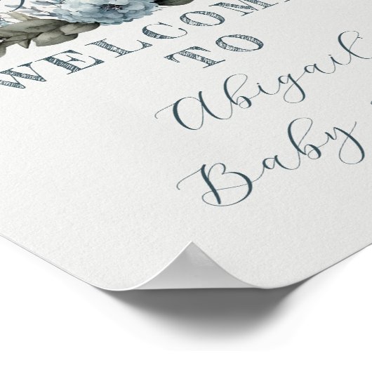 O jongen konijn blauwe bloemenkrans baby shower poster (Hoek)