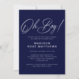 O jongen Modern script Navyblauw Baby Shower Kaart