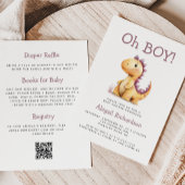 O Jongen Oranje Paarse Dinosaur QR Code Babyfeestj Kaart