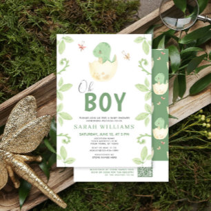 O Jongen QR Code Schattige Groene Dinosaur Baby Sh Kaart