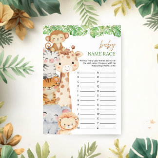O jongen! Safari Baby Shower | Baby Naam Race Spel Kaart