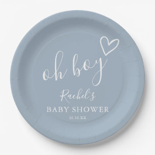 O Jongen Schattig Hart Stof Blauw Baby Shower Papieren Bordje
