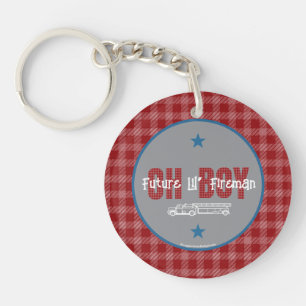 O jongen toekomstige brandweerman nieuwe baby sleutelhanger