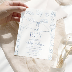 O jongen Toile De Jouy Blauwe Kraam Baby Shower Kaart