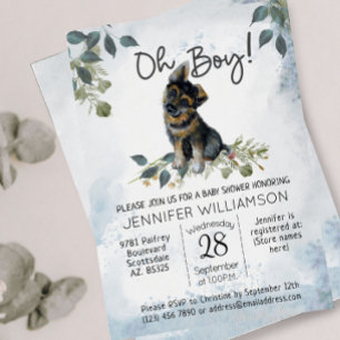 O jongen! Watercolor Babyshower met Duitse herderp Kaart
