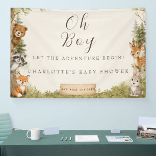 O jongen waterverf rustieke bos baby shower spandoek