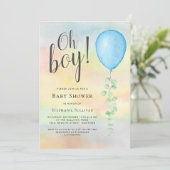 O Jongens Baby Shower Uitnodiging Eucalyptus Blauw (Staand voorkant)
