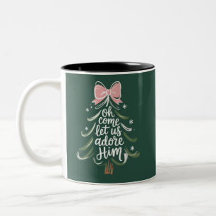 O kom, laat ons Hem aanbidden Christelijke Kerst R Tweekleurige Koffiemok