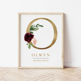 O Letter Monogram Naam Marsala Bloemenkwekerij Poster