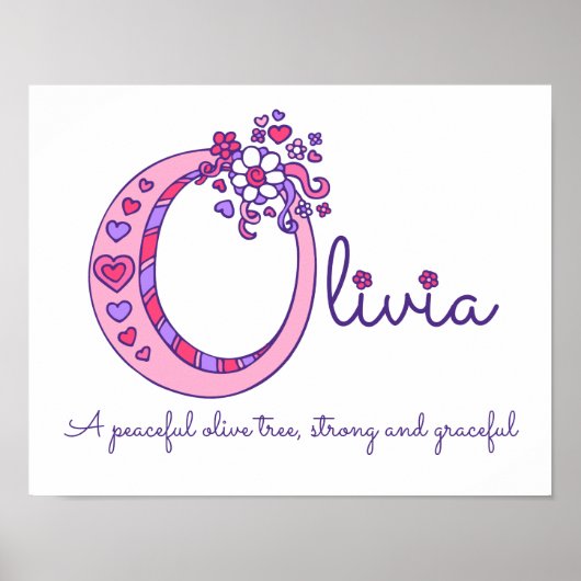 O monogram art Olivia girls name meaning poster (Devant)