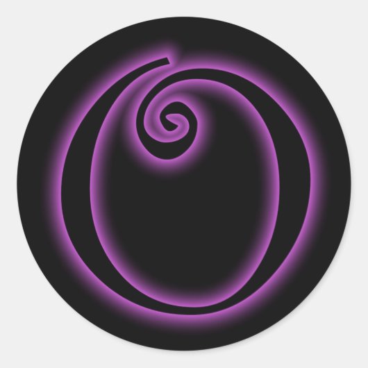 O Monogram Paarse neon Ronde Sticker (Voorkant)