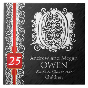 O Monogram "White Lace on Black" Jubileum Tegel Tegeltje