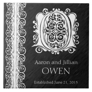 O Monogram "White Lace on Black" Wedding Tegel Tegeltje